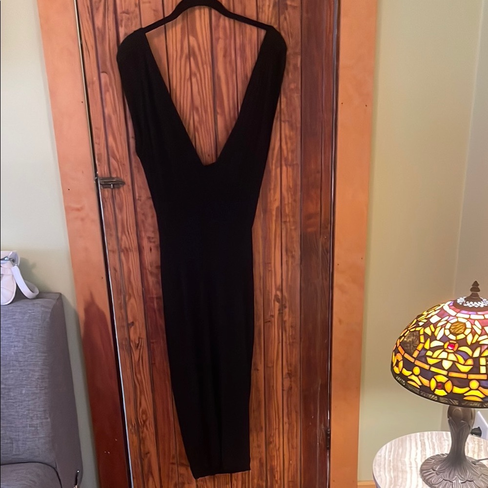 Lovely Day Black Sheath Cocktail Dress Plunge Neckline Sleeveless
